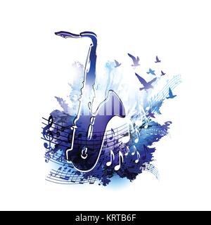 Saxophone design. Digital watercolor painting. Vector illustration Stock Vector