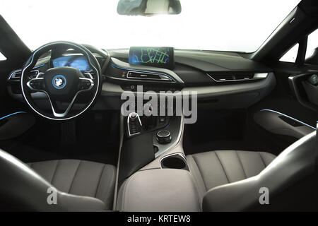 BMW I8 Coupe  Blue/Black Exterior - Interior Stock Photo