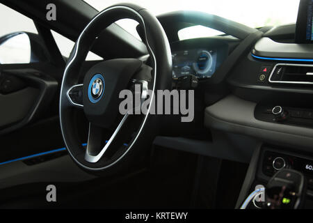 BMW I8 Coupe  Blue/Black Exterior - Interior - Detail Stock Photo