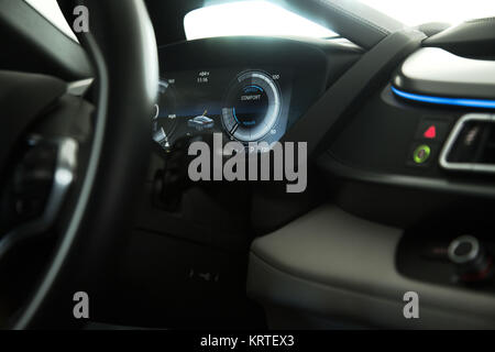 BMW I8 Coupe  Blue/Black Exterior - Interior - Detail Stock Photo