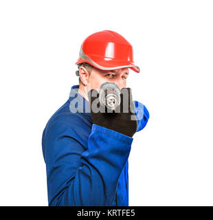 Worker aims drill. Stock Photo