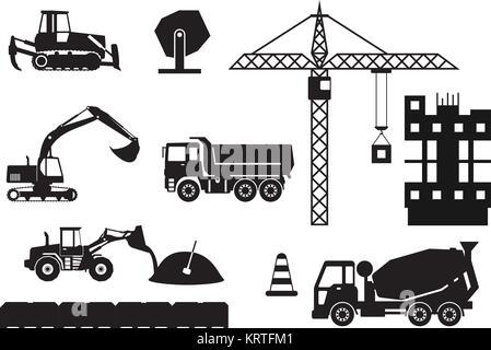 Construction machines builders and house building process. Process of building the house. Engineering measured, architectural work, builders make a ho Stock Vector