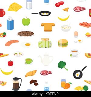 Breakfast food and drinks seamless pattern. Good for backgrounds, fabric, kitchen and cafe stuff. Vector pattern Stock Vector