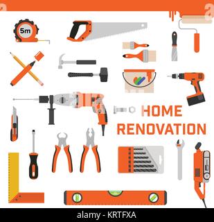 Set of construction tools on a white background. Vector concept - Home renovation Stock Vector