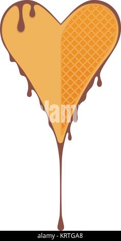 Vector food illustration of heart waffle biscuit. Blank button form set - square, speaking bubble, circle, sticker. Stock Vector
