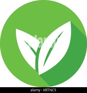 Eco icon green leaf with long shadow vector illustration isolated Stock Vector