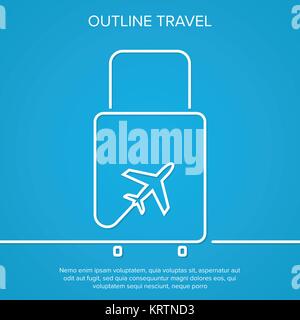 Icon airplane and suitcase. The concept of travel and vacation. Outline. minimal. Stock Vector