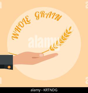 Open palm with wheat. Whole grain logo design. Vector illustration. Stock Vector