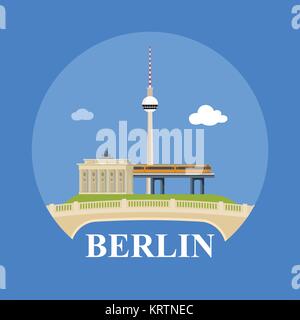 Abstract skyline of city Berlin, vector illustration of various landmarks in Berlin, Germany. Stock Vector
