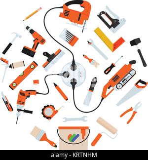 Construction repair tools in circle composition. Vector illustration. Stock Vector