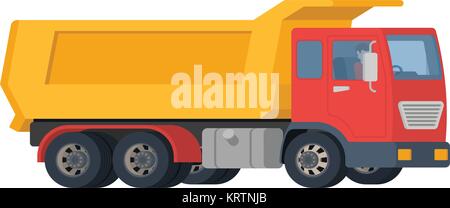 Yellow dump truck with red cabin isolated on white background Stock Vector
