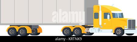 Big semi truck. Concept logistic and delivery cargo auto transportation. Heavy american red tractor pulls the trailer. Vector flat trendy illustration Stock Vector