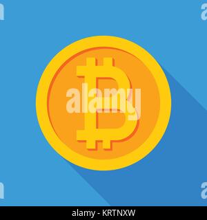 Crypto currency Bitcoin flat vector logo, icon for web, sticker for print. Bitcoin blockchain cryptocurrency. Stock Vector
