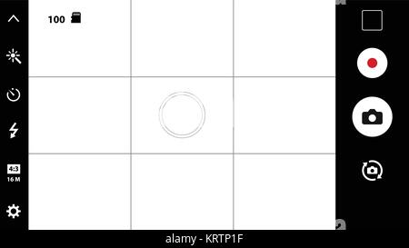 Smartphone camera viewfinder. Template focusing screen of the camera. Viewfinder camera recording. Video screen on a black background. vector illustra Stock Vector