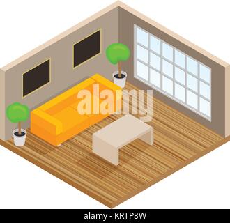 Isometric interior of the lounge room - 3D illustration Stock Vector