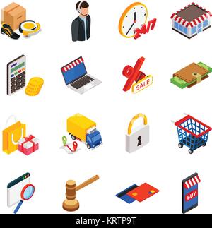 Electronic commerce isometric icon set with gadgets for buying on internet and shopping symbols vector isolated illustration Stock Vector