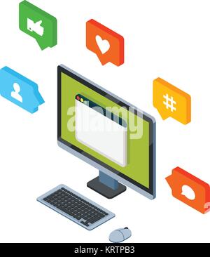 Isometric social networking, internet concept, vector illustration, isometric style Stock Vector