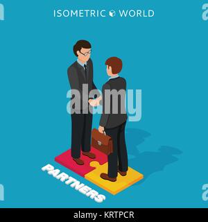 Businessmen shake hands isometric illustration, business concept agreement and cooperation. Isometric illustration. Stock Vector