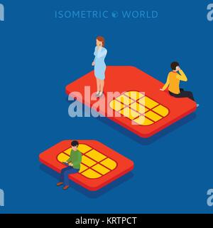 SIM card flat isometric concept web vector illustration. Stock Vector