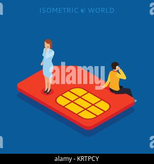 SIM card flat isometric concept web vector illustration. Stock Vector