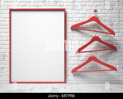 Three red cloth hanger and blank canvas Stock Photo