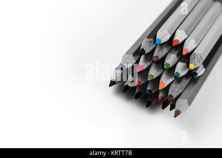 Black and white pencils among pencil colored hearts. Shallow depth of field Stock Photo