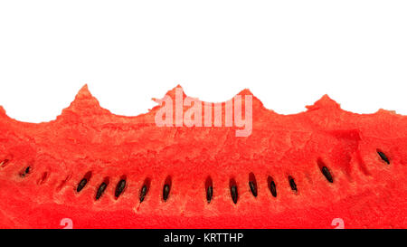 Sliced of watermelon with a bite taken out, isolated on white background. Stock Photo