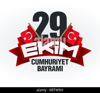 29 Ekim Cumhuriyet Bayrami Tebrik Karti - October 29 Republic Day of Turkey. Greeting card concept on white background. Stock Vector