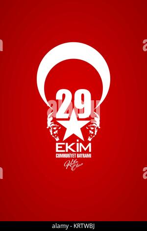 29 Ekim Cumhuriyet Bayrami Tebrik Karti - October 29 Republic Day of Turkey. Greeting card concept on red background. Stock Vector