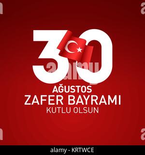 30 Agustos Zafer Bayrami Tebrik Karti - August 30 Victory Day of Turkey. Greeting card concept on red background. Stock Vector