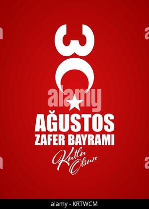 30 Agustos Zafer Bayrami Tebrik Karti - August 30 Victory Day of Turkey. Greeting card concept on red background. Stock Vector