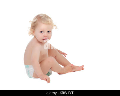 Adorable blond baby with two years in diaper