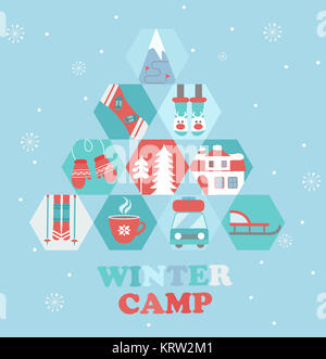 Christmas Holiday and Travel themed Camp poster. Stock Photo