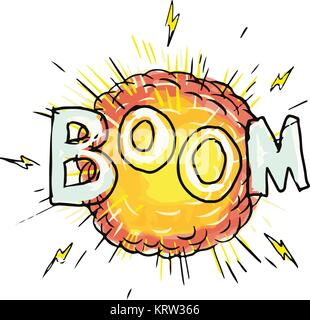Cartoon style illustration of an explosion with words Boom set on isolated background. Stock Vector