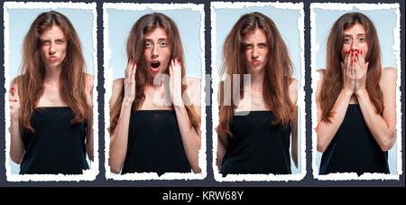 Set of young woman's portraits with different emotions Stock Photo