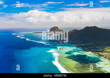 Aerial view of Le Morn Brabantl. Mauritius Stock Photo