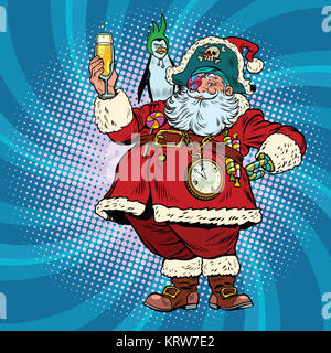 Santa Claus pirate wishes merry Christmas Stock Photo