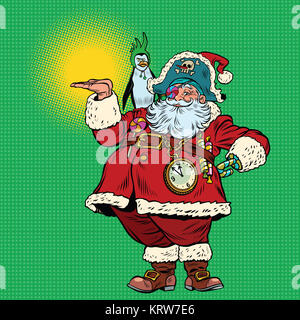 Santa Claus pirate and penguin presentation gesture Stock Photo