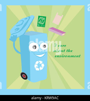 a vector representing a funny cartoon recycling bin Stock Photo