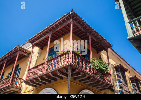 Colinial house balcony in Cartagena de Indias Stock Photo