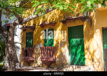 Facade of a colonial house in Cartagena de Indias Stock Photo