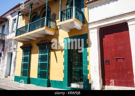 Facade of a colonial house in Cartagena de Indias Stock Photo