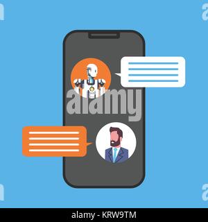 Business Man Chatting With Chatbot Service Using Cell Smart Phone Icon Stock Vector