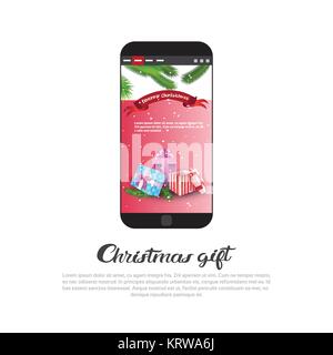Christmas Gift Banner Cell Smart Phone With New Year Decoration Holiday Sales On Electronics Poster Stock Vector
