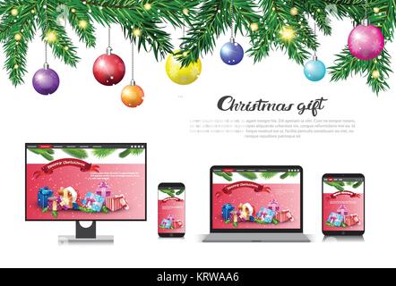 Holiday Sale On Modern Devices Christmas Gift Concept New year Discounts Advertising Poster Stock Vector