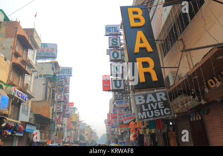 People visit Paharganj Main Bazaar market in New Delhi India. Stock Photo