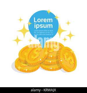 Golden Dollar Coins Stack Over White Template Background With Copy Space Stock Vector