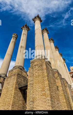 Columns of the Roman Temple of Cordoba which was built in the first century after Christ. Discovered in 1950 during construction work in the city. Stock Photo