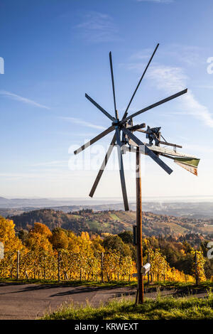 Klapotetz windmill on Schilcher wine route in western Styria in Austria, Europe Stock Photo