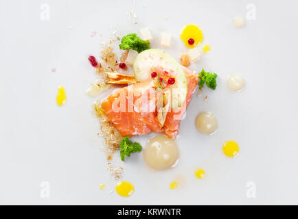 Molecular modern cuisine red fish Stock Photo